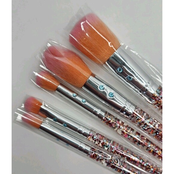 Slmissglam Rainbow Luxe Brush Set of 5 Makeup Brushes Glitter Handles New Orange - Picture 2 of 7